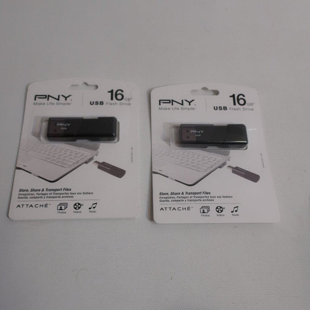 NIB PNY Lot of 2 Store Share & Transport Files 16GB USB Flash Drive